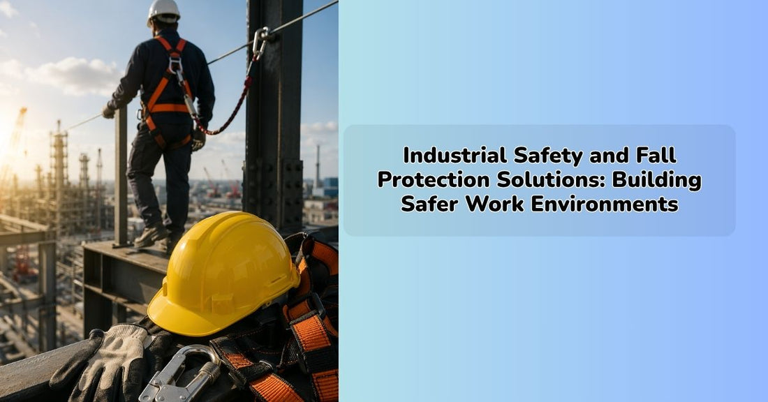 Industrial safety practices with workers using fall protection harness systems