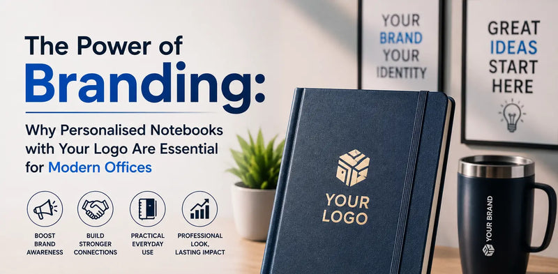 Personalised notebook with a custom company logo for professional office branding