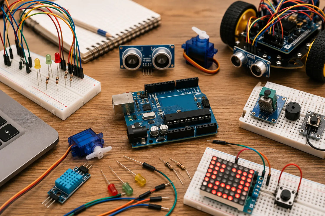 Arduino projects for beginners featuring simple electronics, robotics, sensors, and STEM builds. 