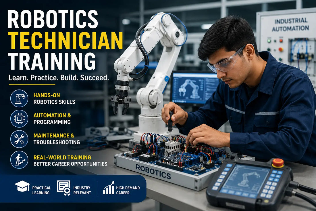 Robotics technician training with hands-on robot programming, maintenance, automation, and troubleshooting skills