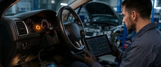 Check engine light illuminated on a car dashboard indicating a vehicle diagnostic warning