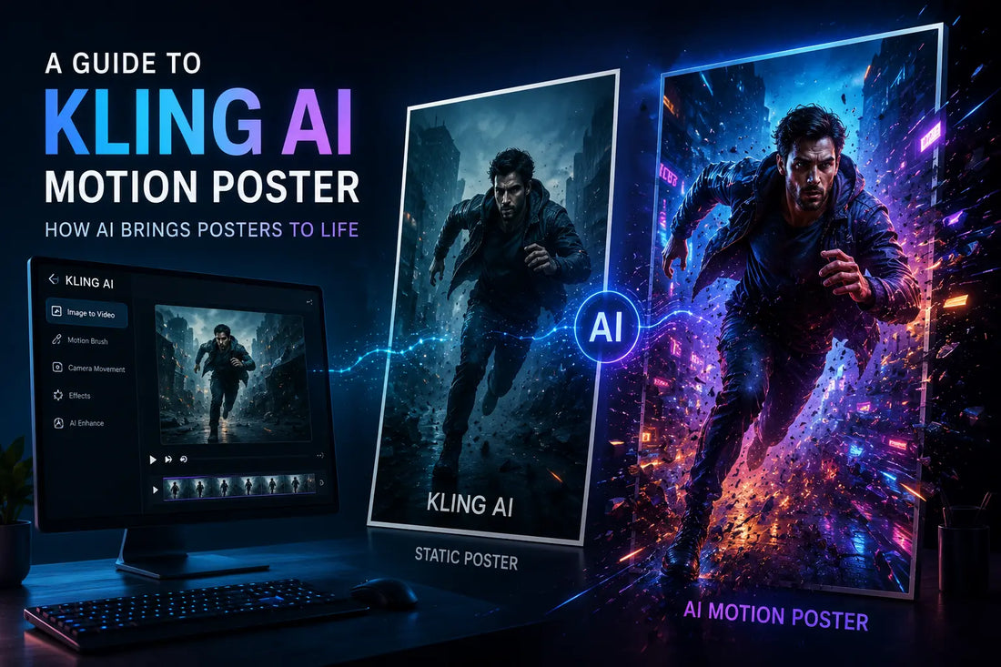 Kling AI motion poster transforming a static image into a realistic animated poster