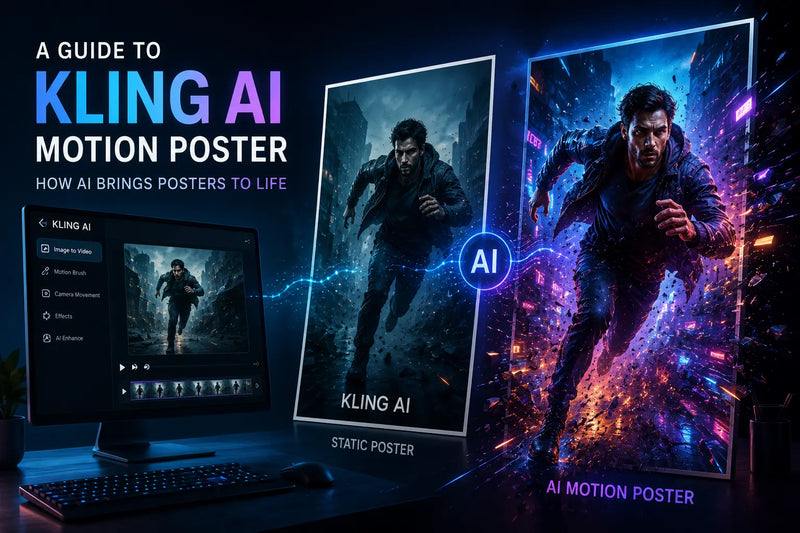 Kling AI motion poster transforming a static image into a realistic animated poster