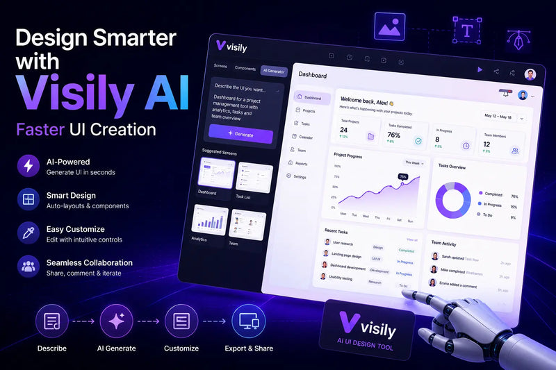 Visily AI creating high-fidelity UI wireframes from simple text prompts