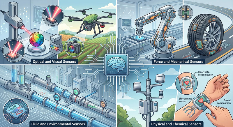 Different types of sensors used in robotics, IoT, automation, electronics, and STEM projects
