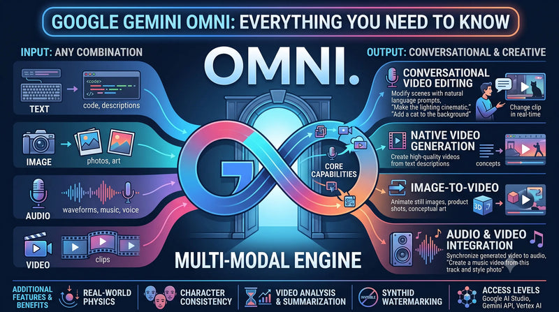 Google Gemini Omni creating AI-generated videos from text, images, audio, and video inputs
