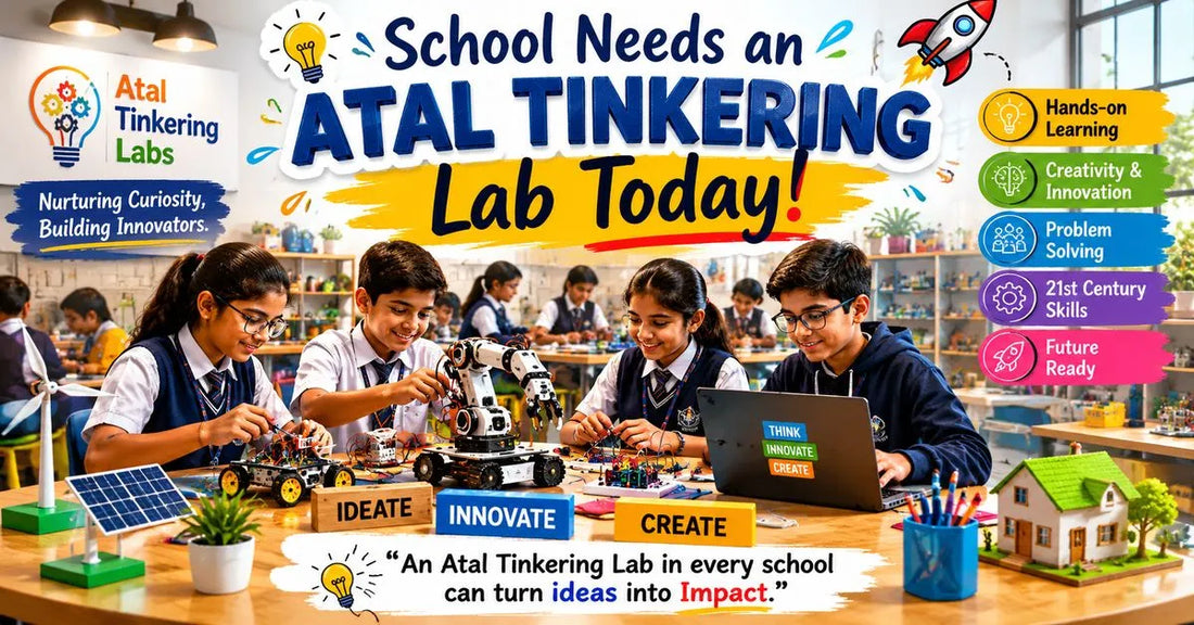 Students learning robotics, coding, AI, and STEM concepts in an Atal Tinkering Lab to develop innovation and future-ready skills.