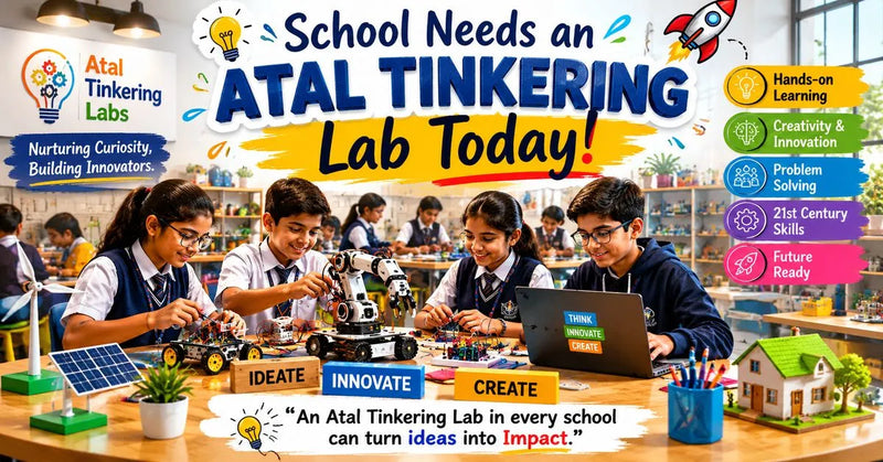 Students learning robotics, coding, AI, and STEM concepts in an Atal Tinkering Lab to develop innovation and future-ready skills.