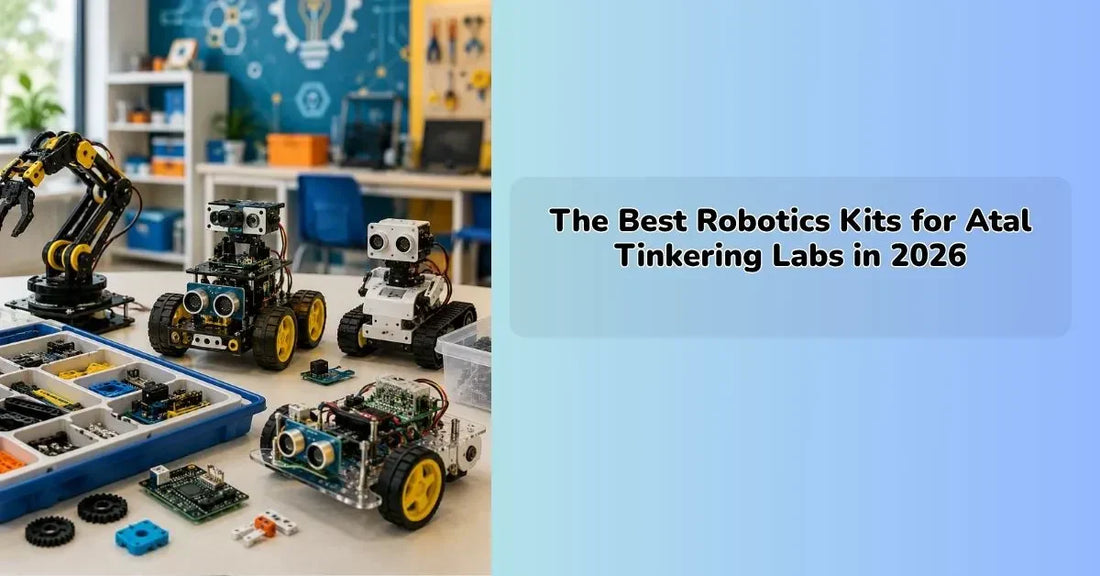 Students using robotics kits inside atal tinkering labs for hands-on STEM learning