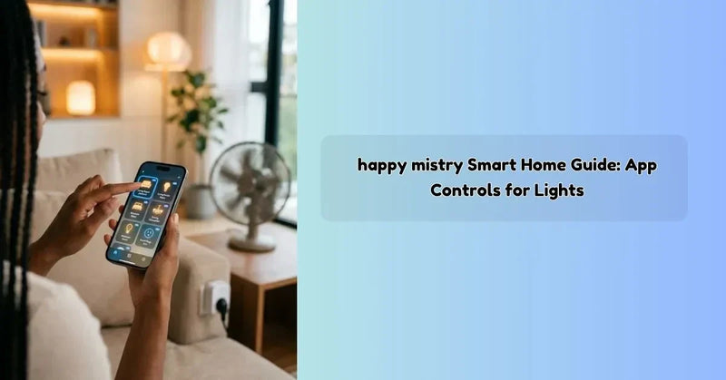 Happy Mistry smart home guide showing app controls for smart lights and home automation setup