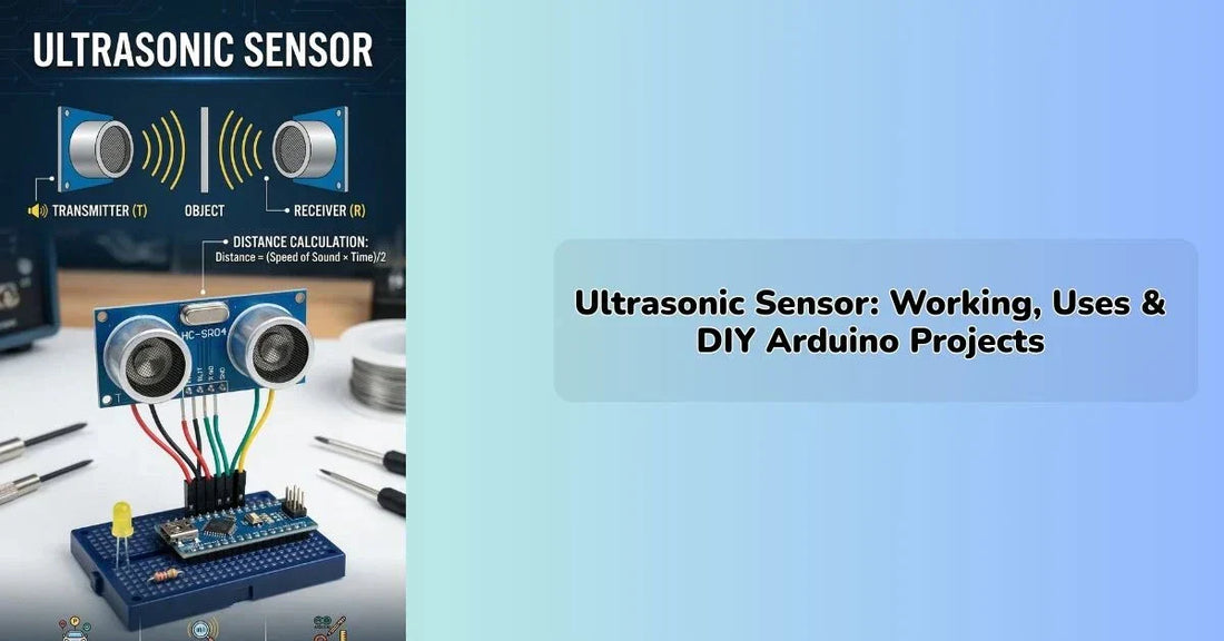 Ultrasonic sensor HC-SR04 connected to Arduino for distance measurement in a DIY electronics kit project