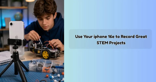 iPhone16e recording a STEM robotics project with high-quality video capture