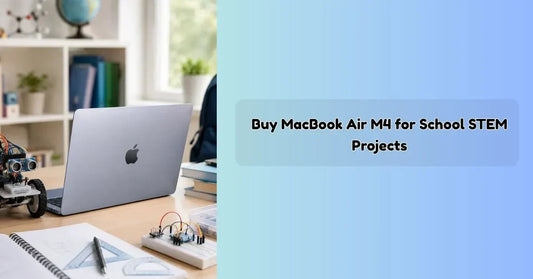Student using MacBook Air M4 for STEM robotics programming and coding projects