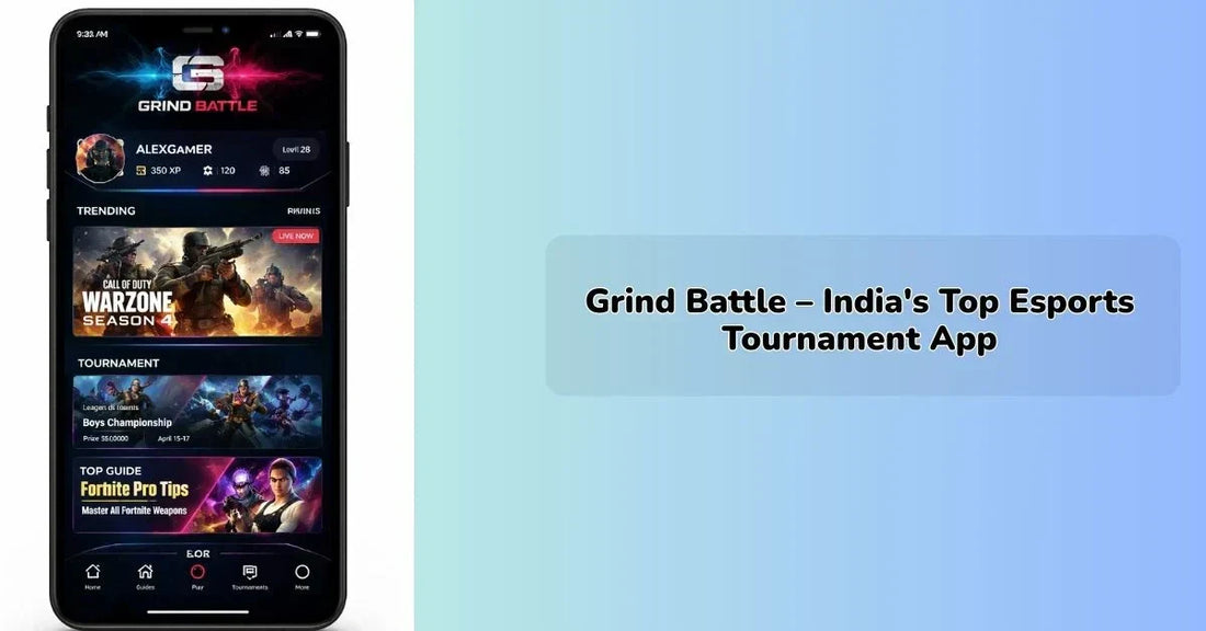 Grind Battle mobile esports app interface showing BGMI and Free Fire tournament matches || IEM Robotics ||