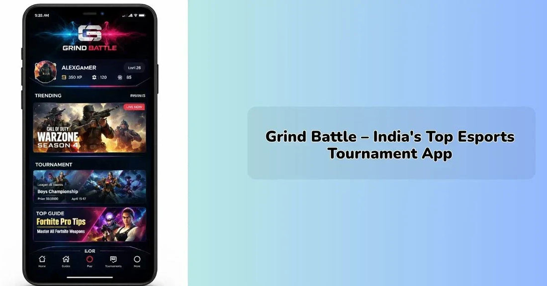 Grind Battle mobile esports app interface showing BGMI and Free Fire tournament matches || IEM Robotics ||