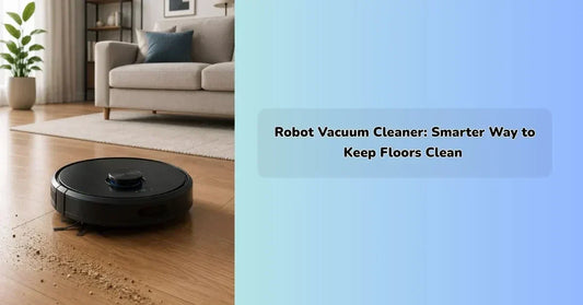Robot vacuum cleaner automatically cleaning hardwood floors in a modern home