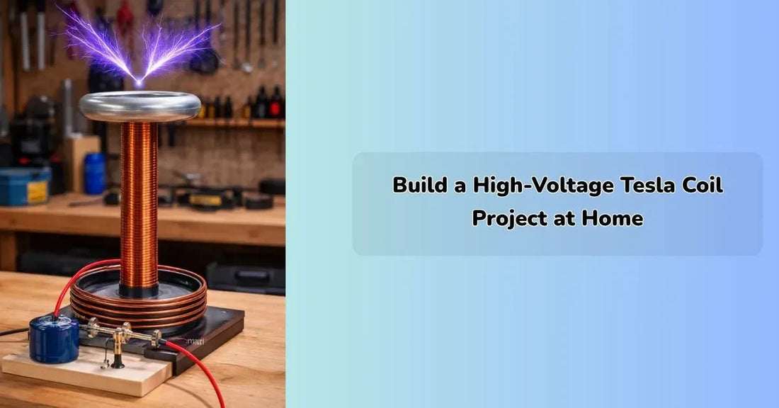 Tesla coil project setup showing high voltage sparks in a DIY experiment