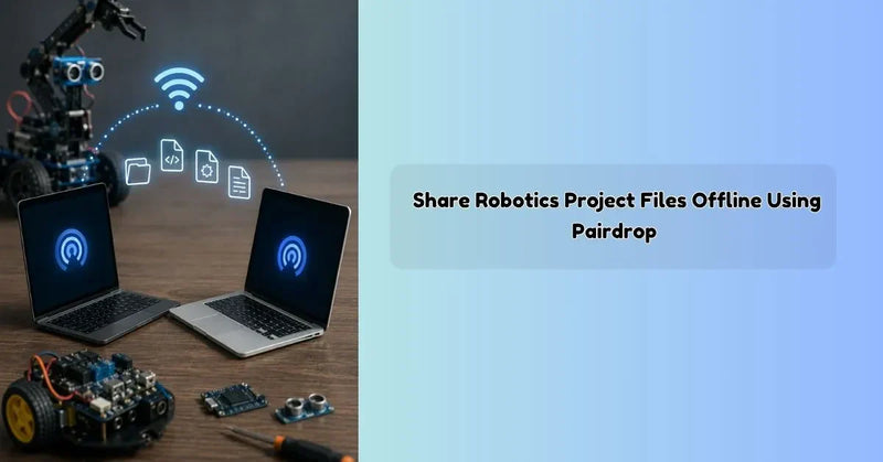 Students sharing robotics project files offline using PairDrop wireless file transfer platform