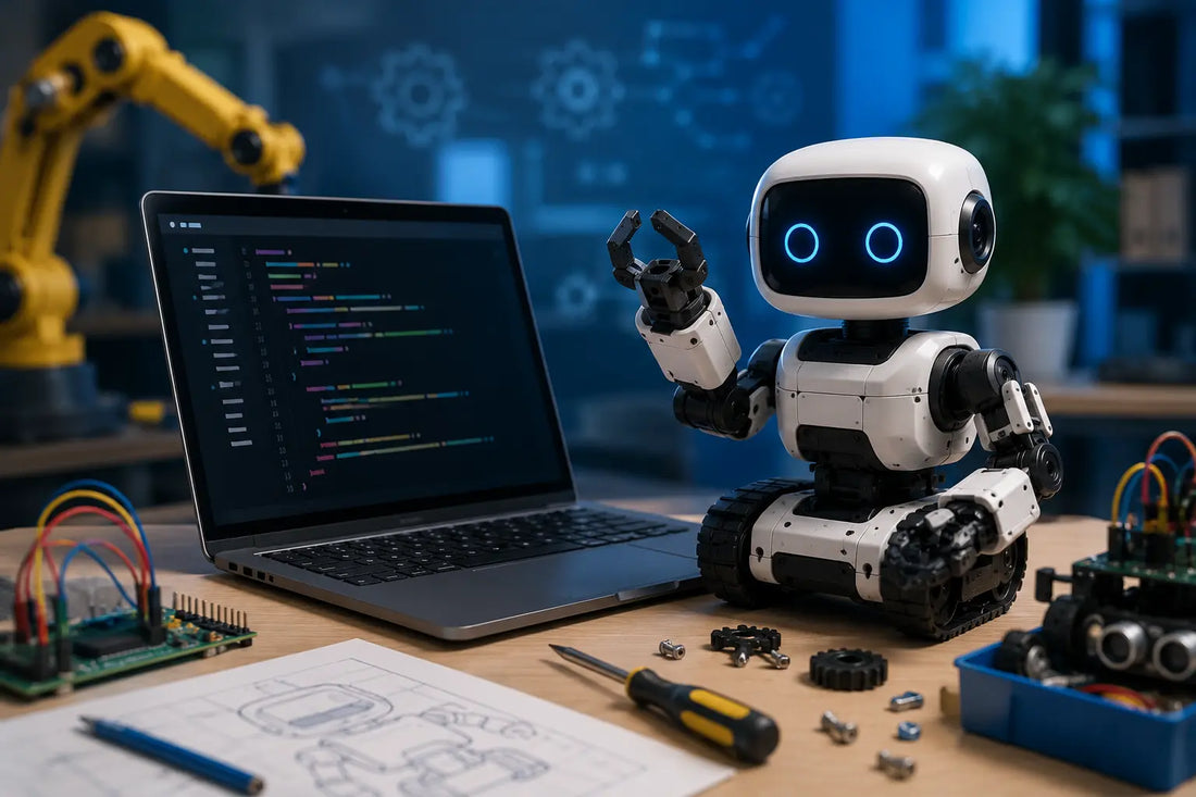 Student learning robotics programming with a beginner-friendly robot kit