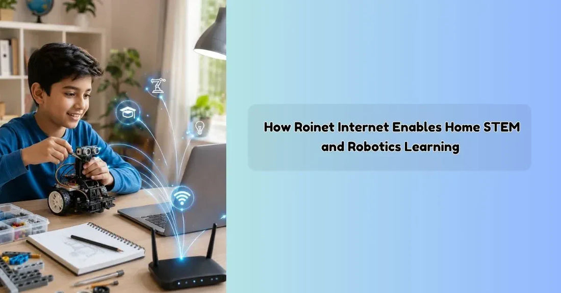 Student attending online robotics and STEM learning classes using Roinet internet connection at home