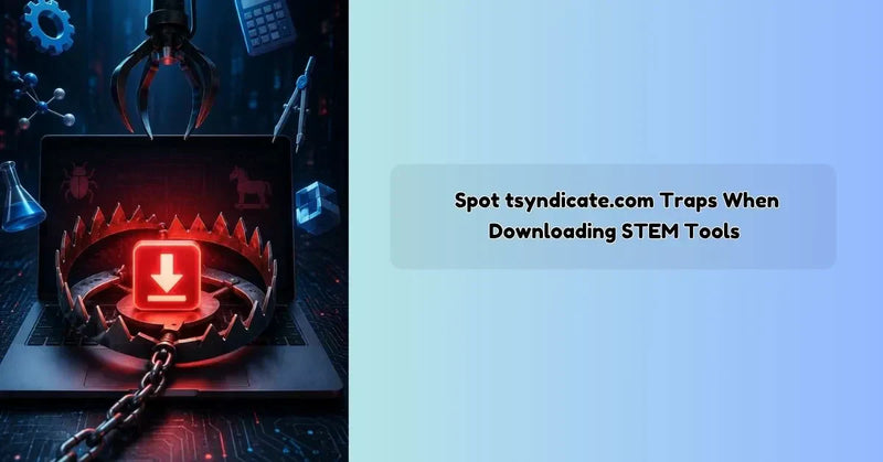 Warning screen showing risky tsyndicate.com STEM tool download redirects