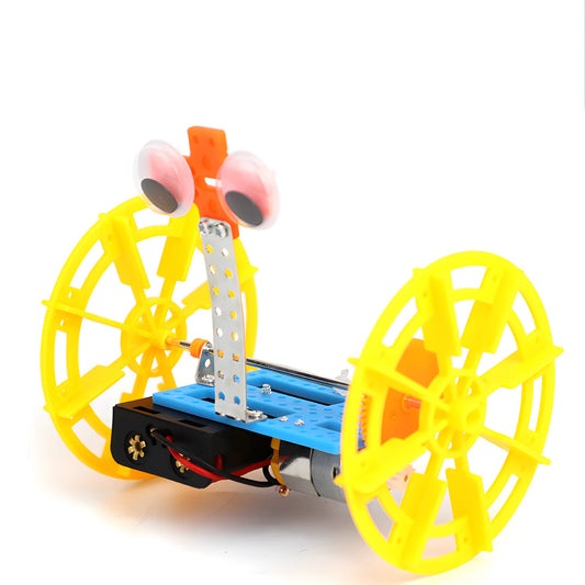 robotic car with large yellow wheels on a white background