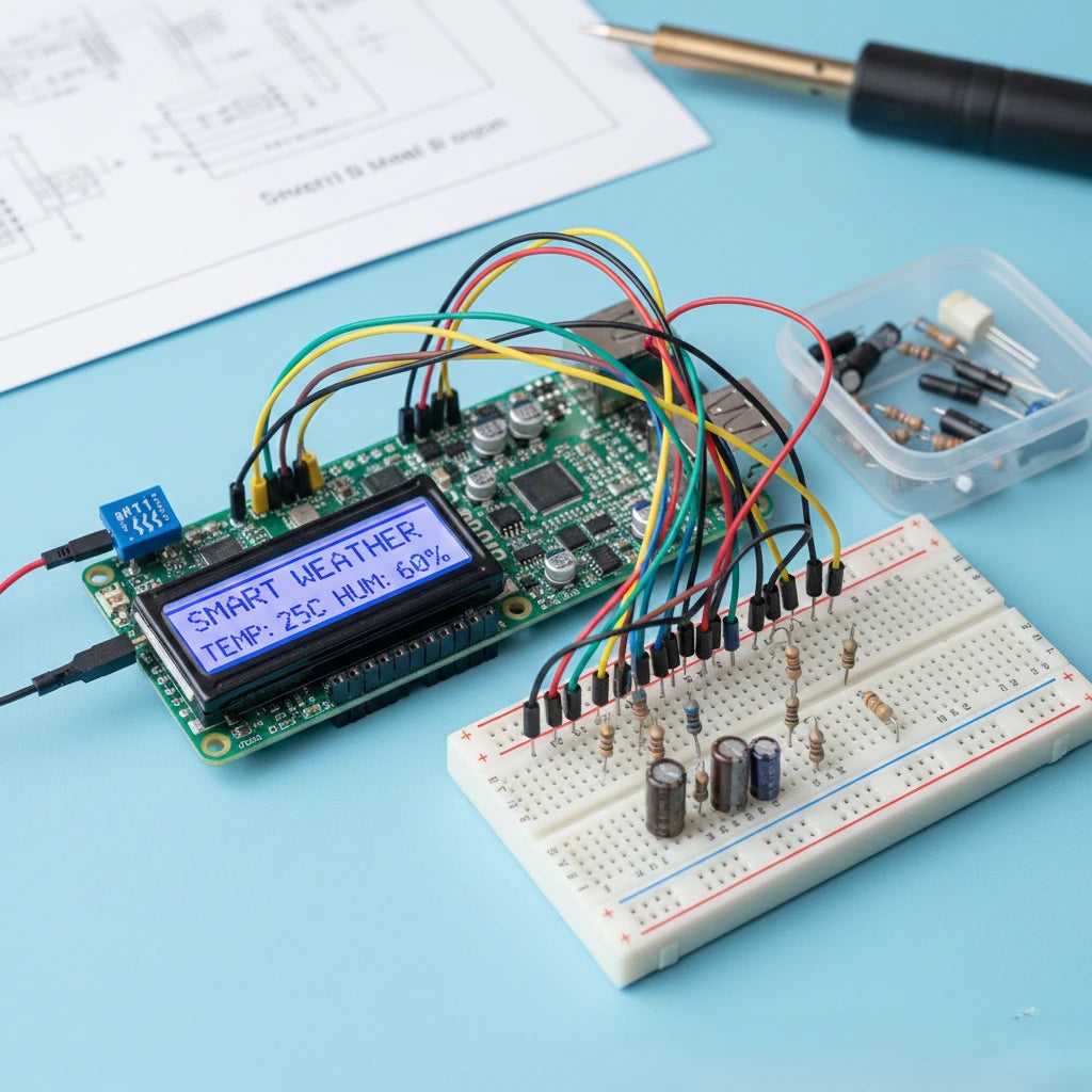 IoT Based Smart Weather Station Kit – Raspberry Pi 3B+, DHT11, LDR, LCD Display