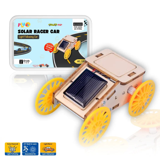 Pludo Solar Racer Car STEM Kit for Kids (Ages 8–11) – DIY Light Following Robot Car Science & Engineering Kit for Grade 3–5